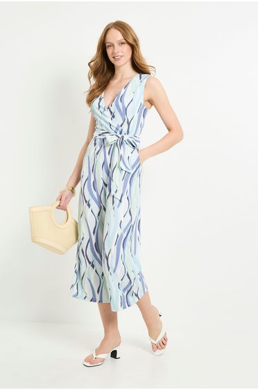 Stripe Jersey Wrap Belted Jumpsuit