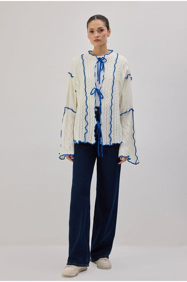 CONTRAST BELTED KNIT CARDIGAN