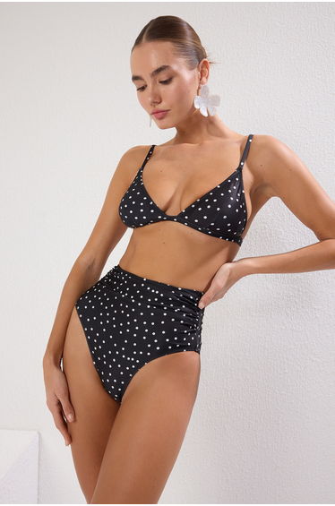 Polka Dot Patterned Topper High Waist Hipster Core Bikini Bottom