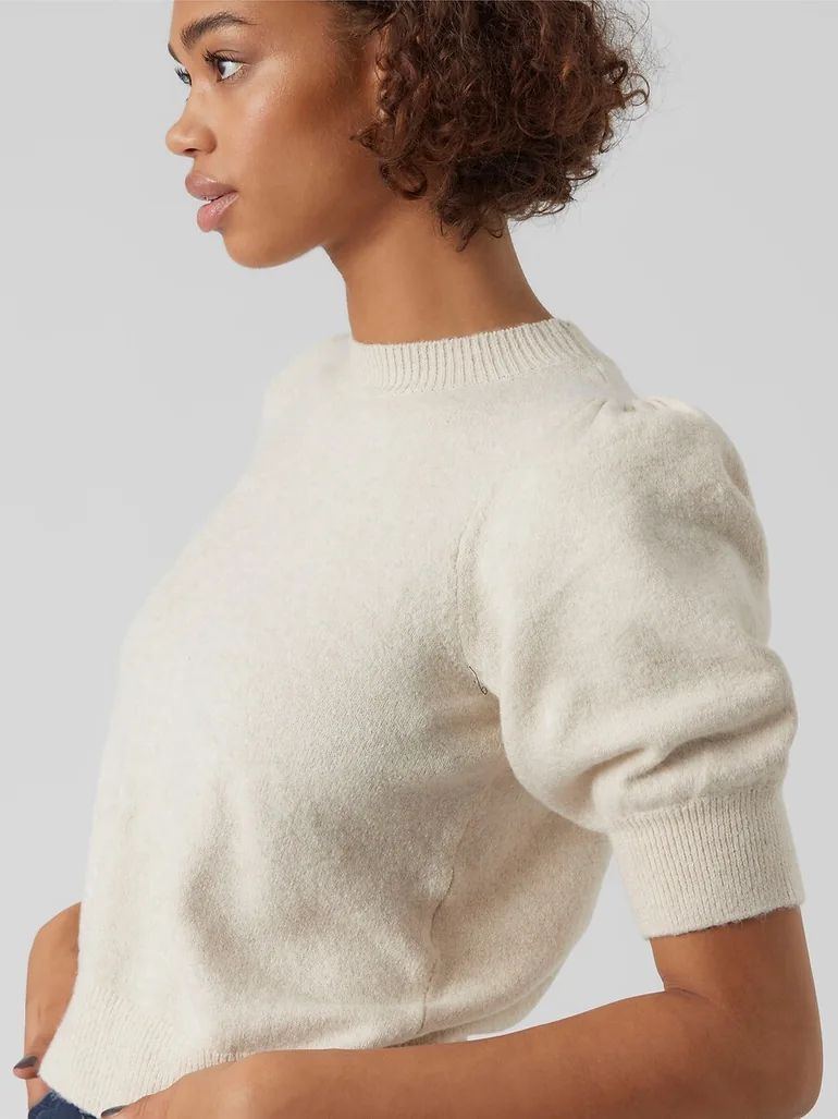 Crew Neck Jumper/Sweater with 3/4 Length Sleeves - 3