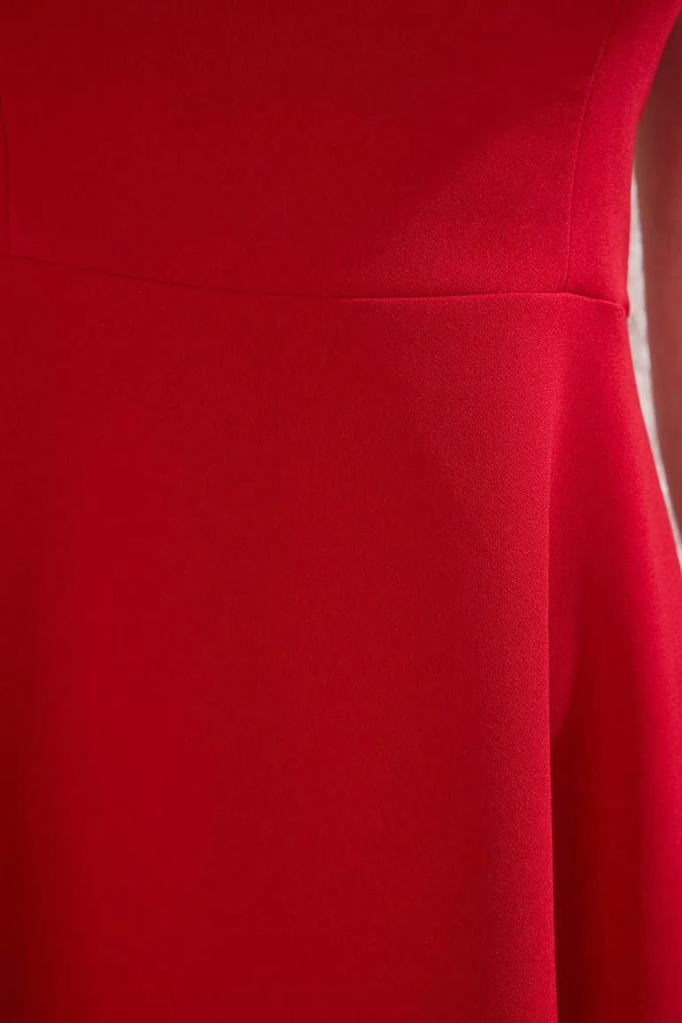 Red A-Line Woven Stylish Short Dress - 2