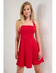 Red A-Line Woven Stylish Short Dress - 1