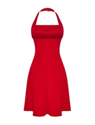 Red A-Line Woven Stylish Short Dress - 5
