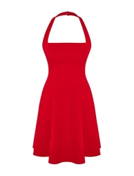 Red A-Line Woven Stylish Short Dress - 4