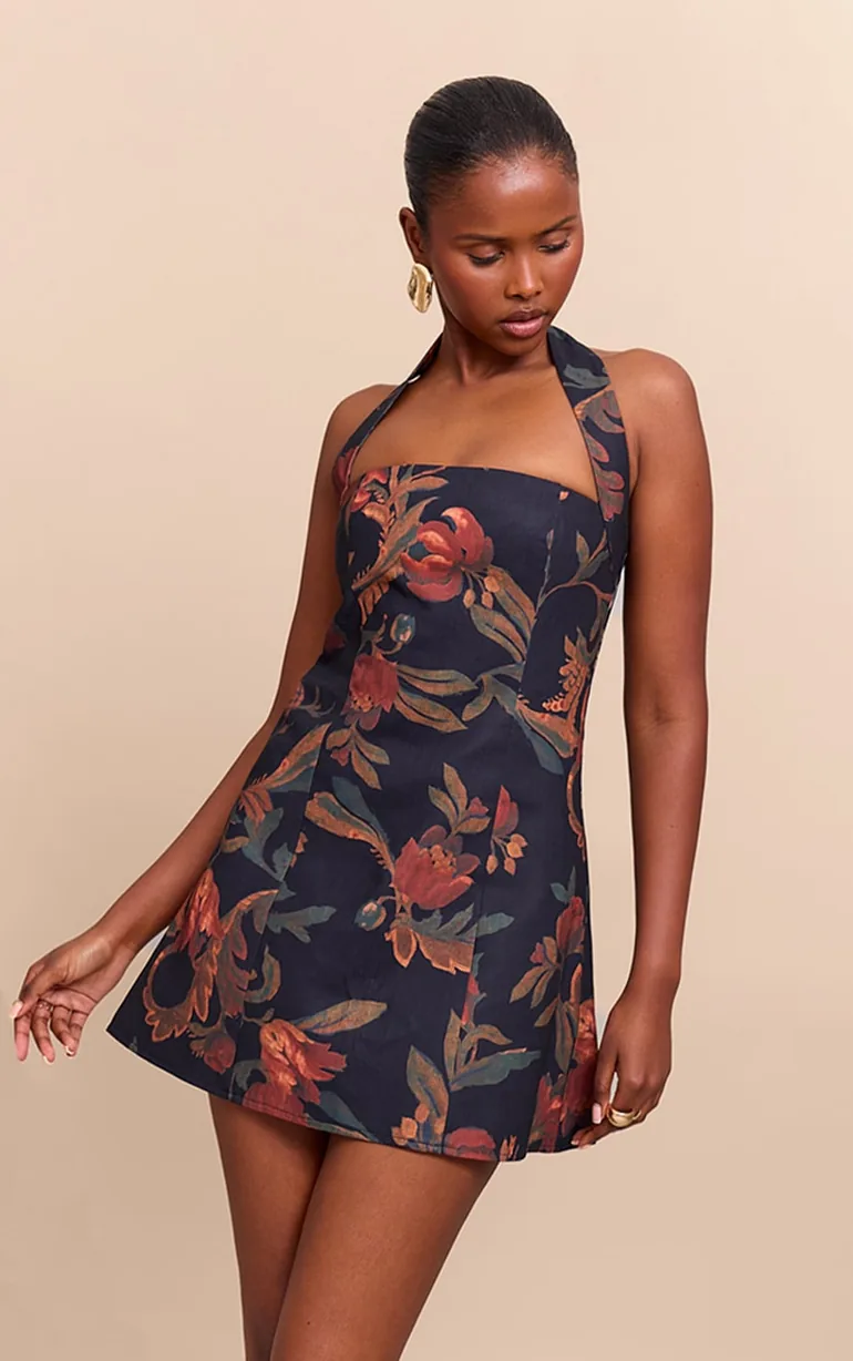 Burnt Orange Floral Square Halterneck A-line Dress Prettylittlething Multicolour : Holiday Dresses : VogaCloset Iraq Burnt Orange Floral Square Halterneck A-line Dress Prettylittlething Multicolour : Holiday Dresses : VogaCloset Iraq