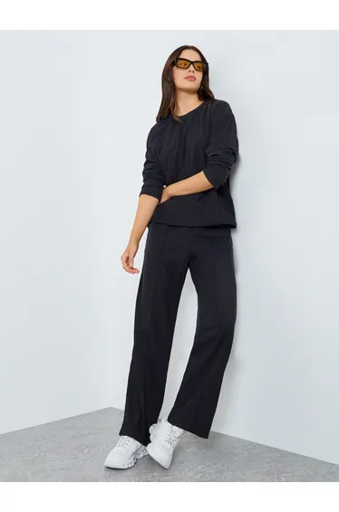 Women Dark Blue Textured Top and Joggers Co-Ords