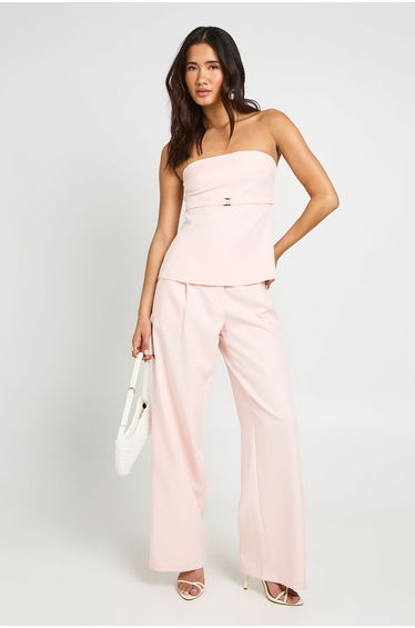 Pleat Detail Wide Leg Tailored Trousers - pink