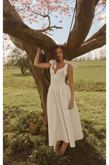 White Corset Skater Midaxi Dress