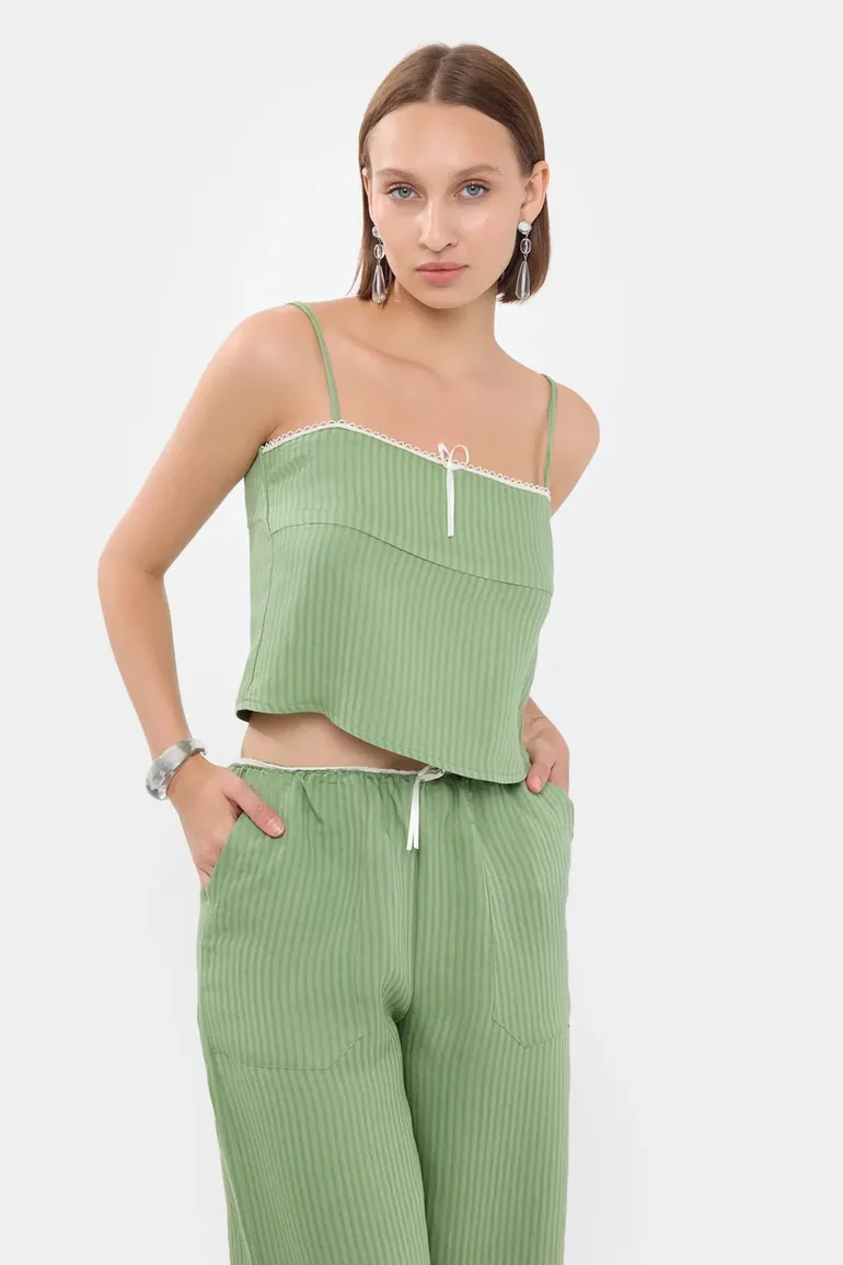 Striped Square Neck Strappy Cropped  Top - 2