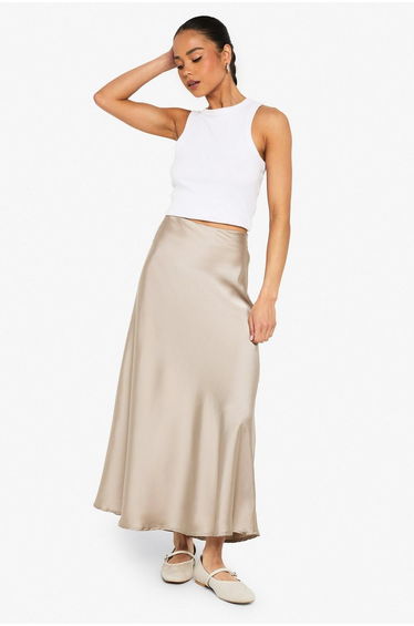 Satin Midaxi Skirt - taupe