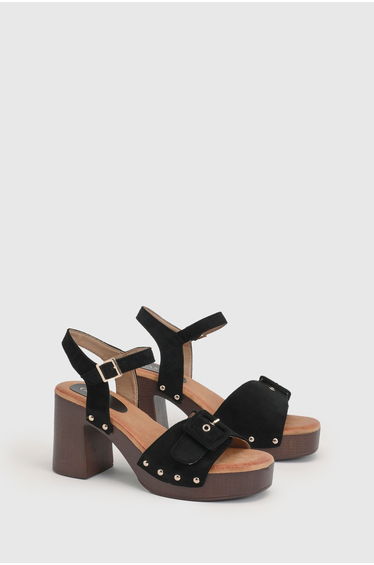 Regina Faux Suede Buckle Detail High Block Heel platform Sandals