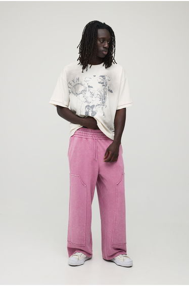 Wide Leg Washed Carpenter Joggers - mauve