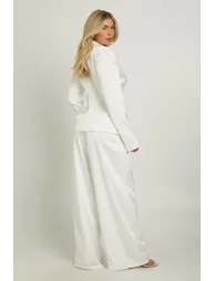 Satin Pleat Front Wide Leg Trousers - white - 2
