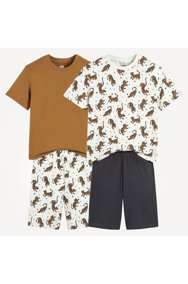 Cotton Pyjama Shorts, Tiger Pattern, Set of 2