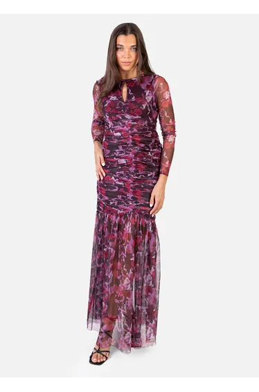 Anaya With Love Recycled Pink Floral Ruched Tulle Maxi Dress