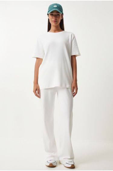 Women's White T-Shirt Tracksuit Set