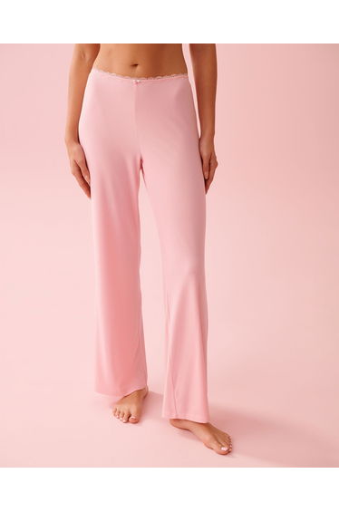 Ribbed Modal and Lace Trim Pants