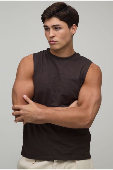 Slim Fit Slub Tank - chocolate