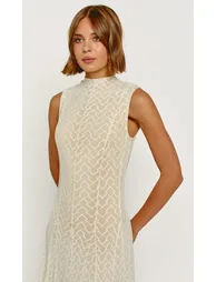Cream Knit High Neck Maxi Dress - 2