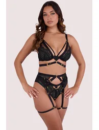 Tabitha Dark Green Wet-Look Lace Harness Suspender - 2