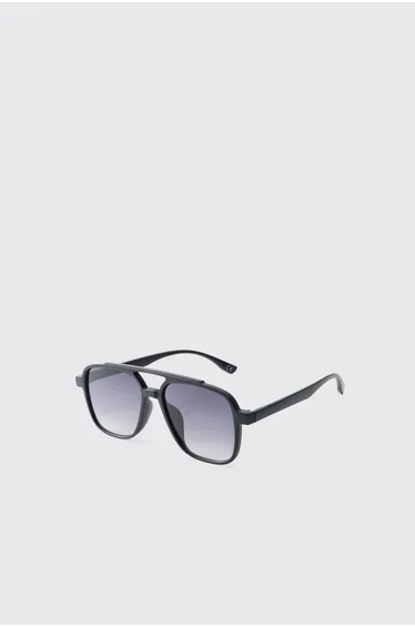 Plastic Rectangular Aviator Sunglasses - black