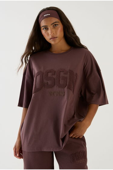 DSGN Studio Towelling Applique Oversized T-Shirt - chocolate