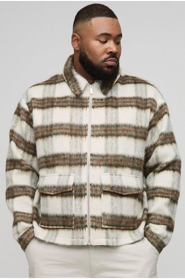 Plus Boxy Brushed Check Overshirt