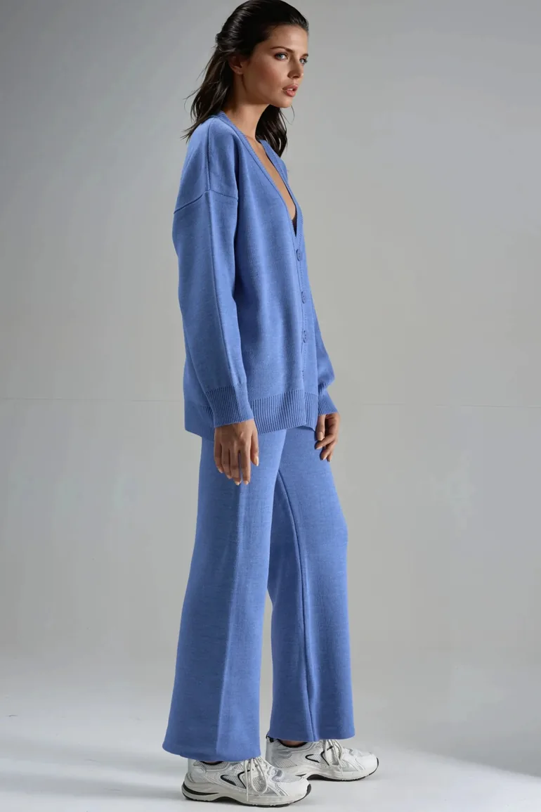 MY FASHION V-Neck Cardigan and Wide Leg Pants Knitwear Set - 2