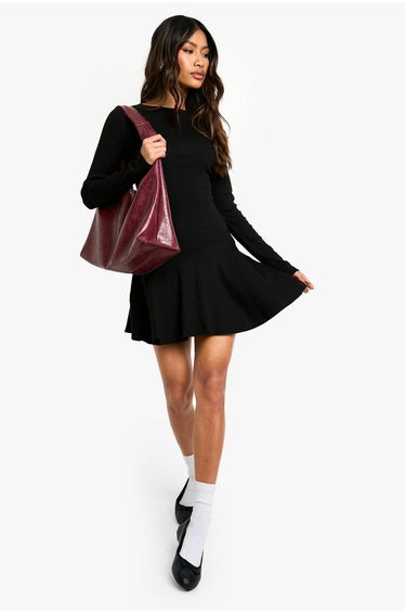 Rib Dropped Hem Skater Dress