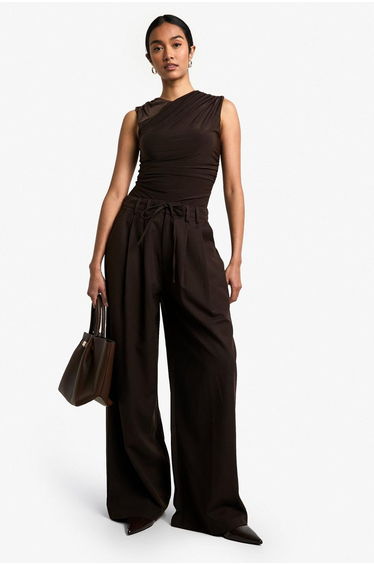 Slinky Ruched Detail Sleeveless Top - chocolate