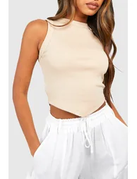 Thick Binding V Hem Rib Vest - stone - 3