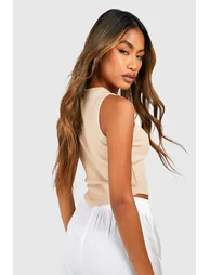 Thick Binding V Hem Rib Vest - stone - 1