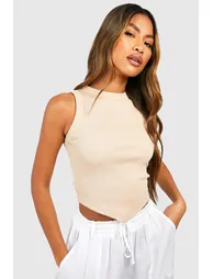 Thick Binding V Hem Rib Vest - stone