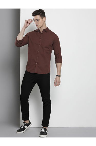 Men Brown Solid Spread Collar Shirt - Classic Style