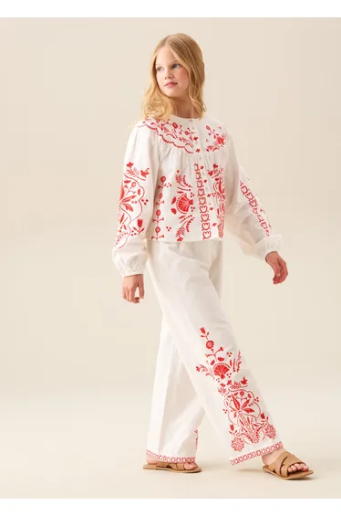 بنطلون بربطة خصر بتطريز