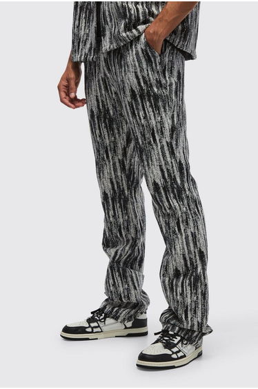 Slim Flared Stacked Abstract Tapestry Trousers