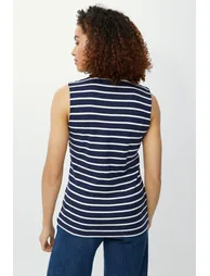 Sleeveless Breton Stripe Notch Neck Top - navy - 3