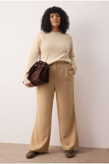 Mink Wide Leg Woven Plus Size Fabric Trousers