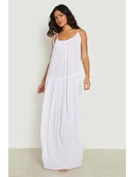 Sustainable Crinkle Strappy Maxi Beach Dress - white - 2