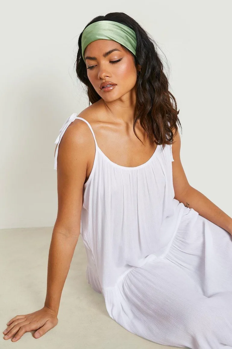 Sustainable Crinkle Strappy Maxi Beach Dress - white - 3