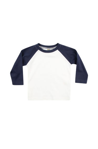 Larkwood Baby Long Sleeved Baseball T-Shirt - White/Navy