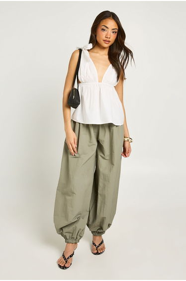 Poplin Tie Shoulder Top - white