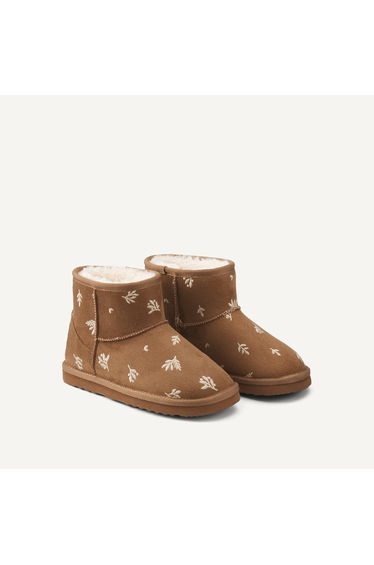Kids Embroidered Faux Fur-Lined Ankle Boots