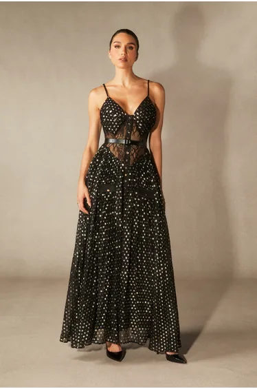 Andrea V-neck Semi-sheer Chiffon Maxi Dress