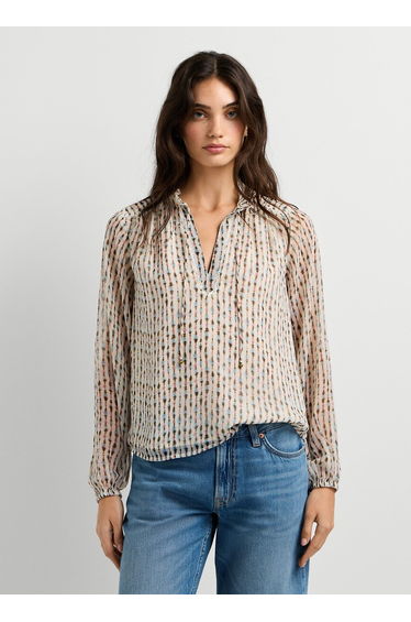 Printed High Tie Neck Blouse