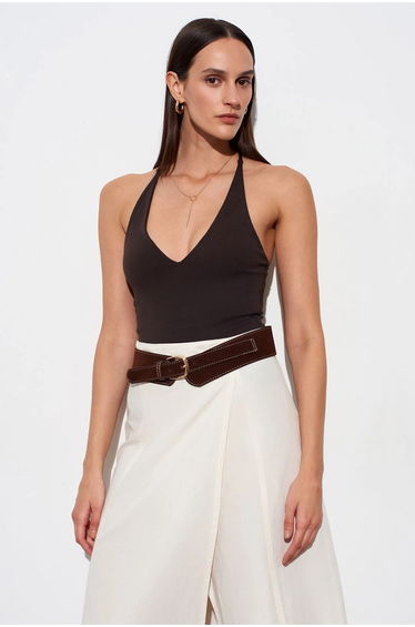 Dilvin Slim Fit Cut-Out Halter Bodysuit