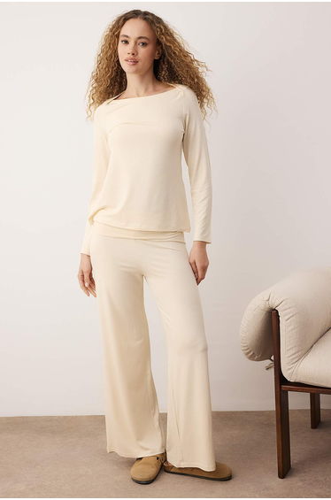 Stone Flat Viscose Single Jersey Knitted Pajamas Set
