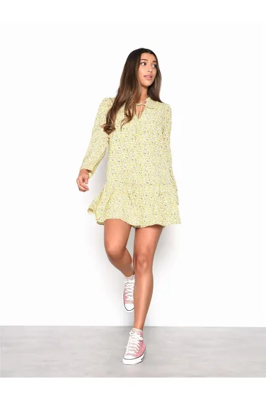 Citron Daisy Floral Long Sleeve Smock Dress