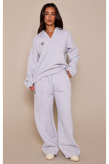 Petite Ash Grey PLT Drawstring Wide Leg Joggers