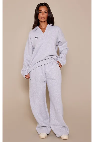 Petite Ash Grey PLT Drawstring Wide Leg Joggers